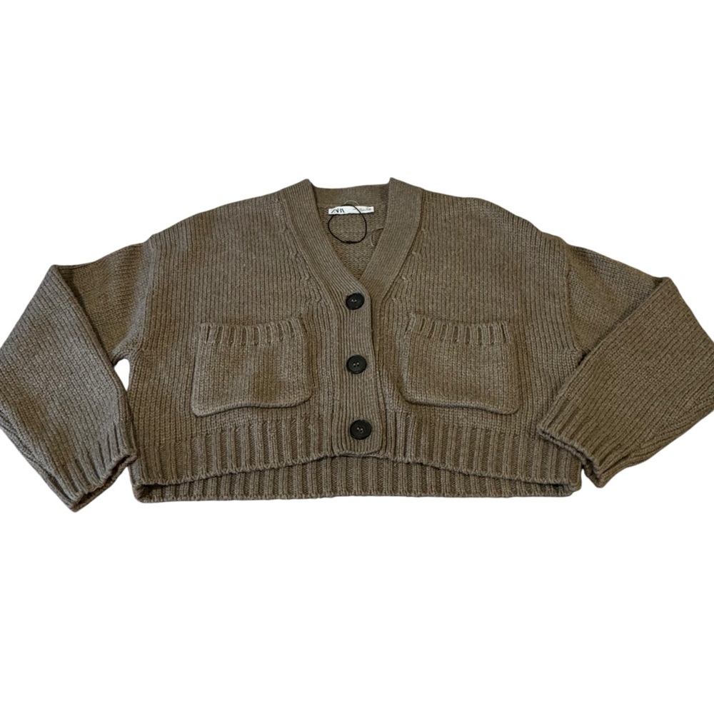 Zara Neutral Earthtone Chunky Knit Oversized Button Down Cardigan Sweater Small